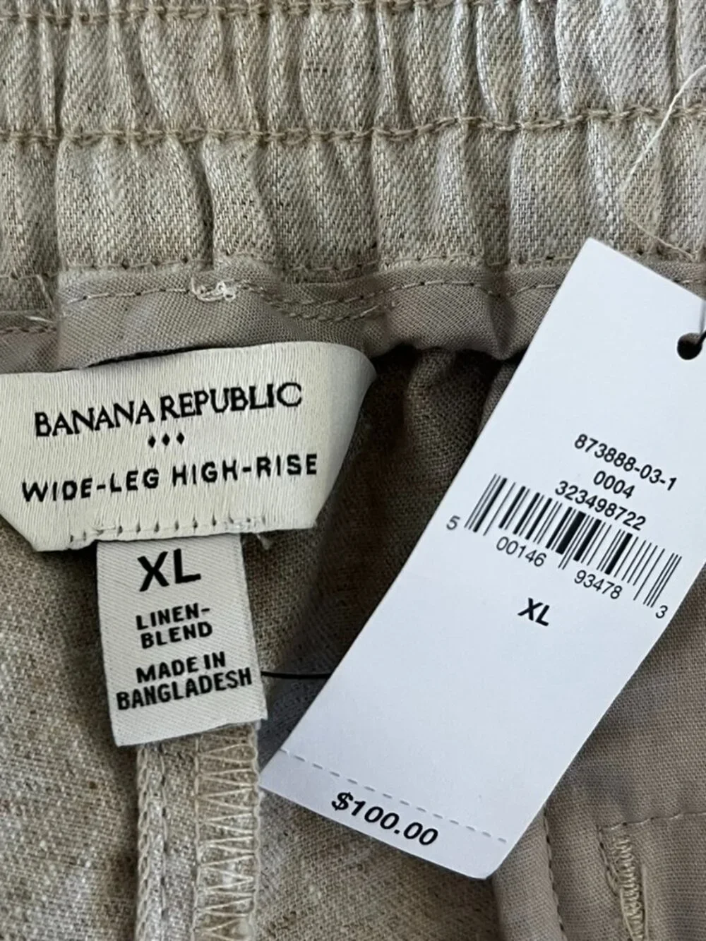 Banana Republic Woman's Wide-Leg High-Rise Linen-Blend Trousers Pants Sz XL